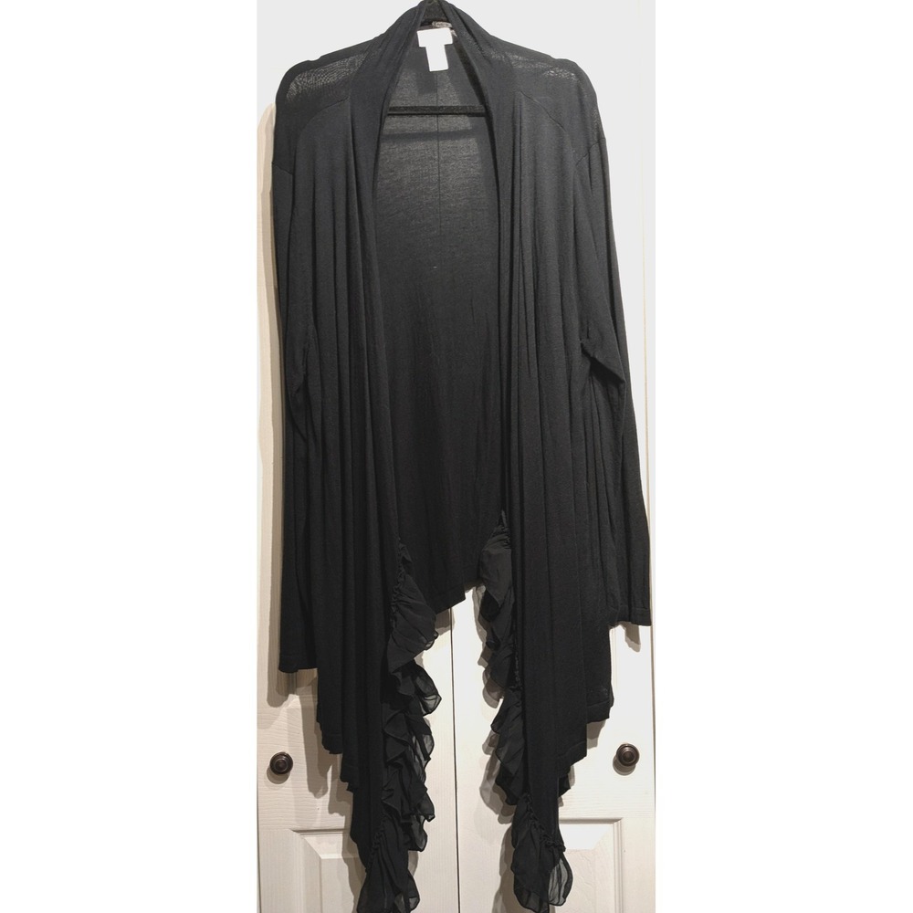 Soft Surroundings Cardigan Womens 2X Black Ruffle Open Front Longline Sweater